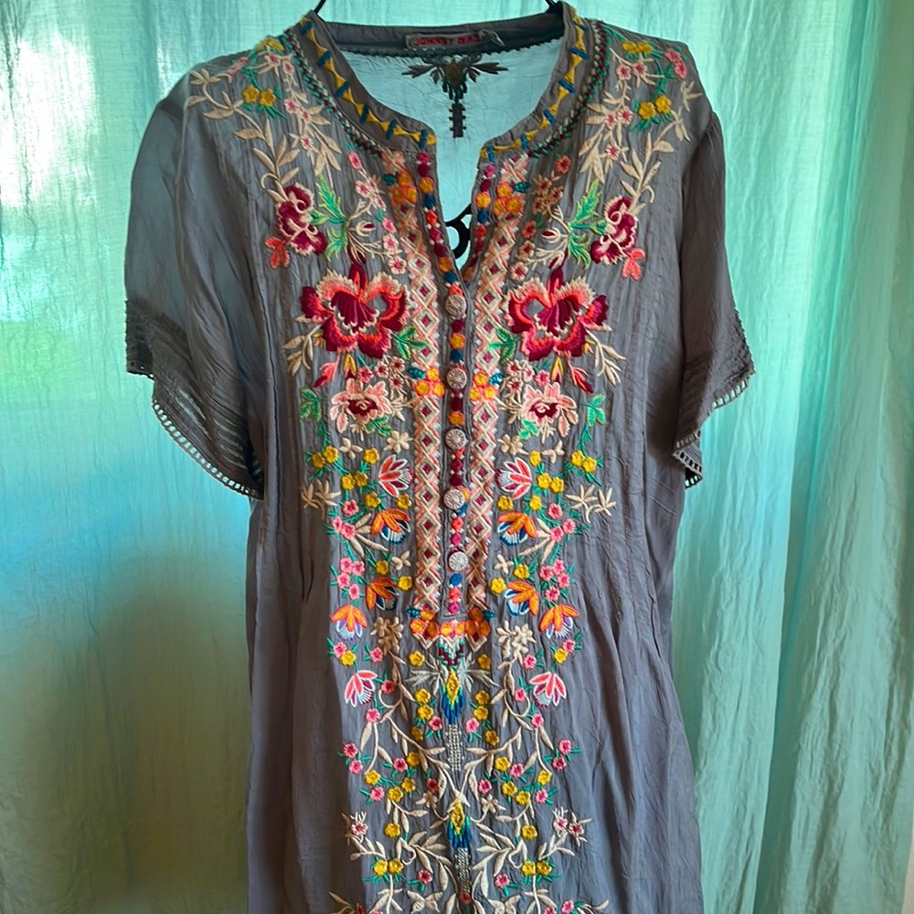 Johnny Was Short Sleeve Embroidered Blouse